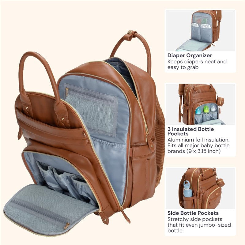 Babbleroo - Original Diaper Bag Vegan Leather Brown Image 5