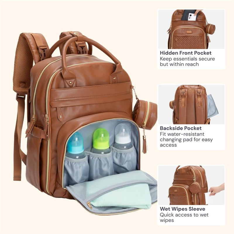 Babbleroo - Original Diaper Bag Vegan Leather Brown Image 6