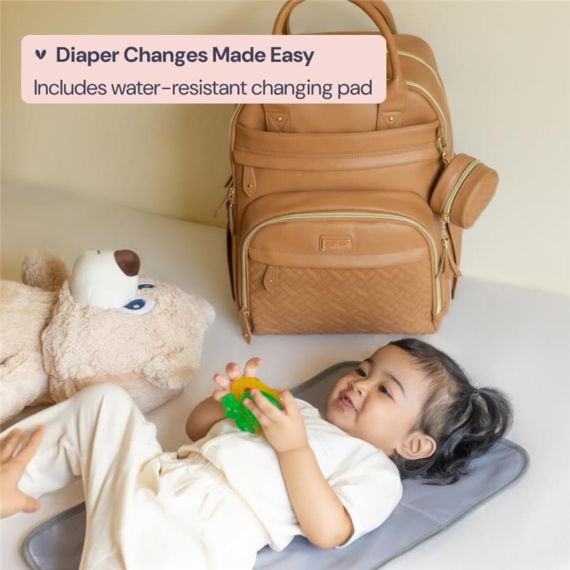 Babbleroo - Original Diaper Bag, Vegan Leather Light Brown Image 2