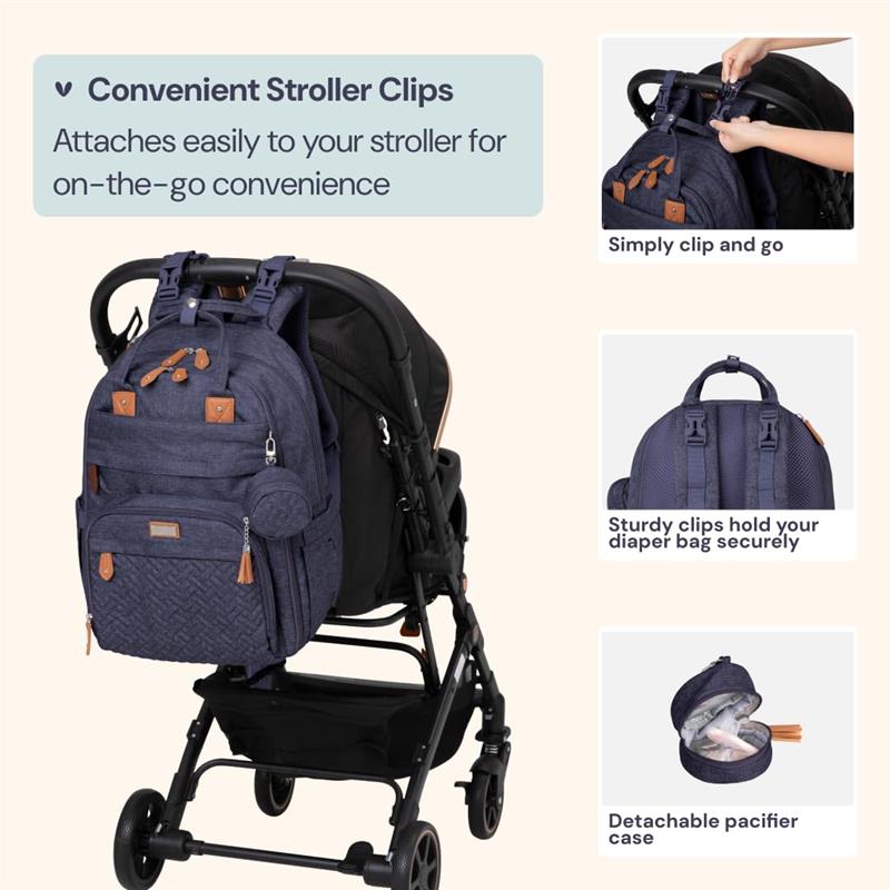Babbleroo - Travel Essentials Baby Bag Tote with Changing Pad, Denim Blue Image 3