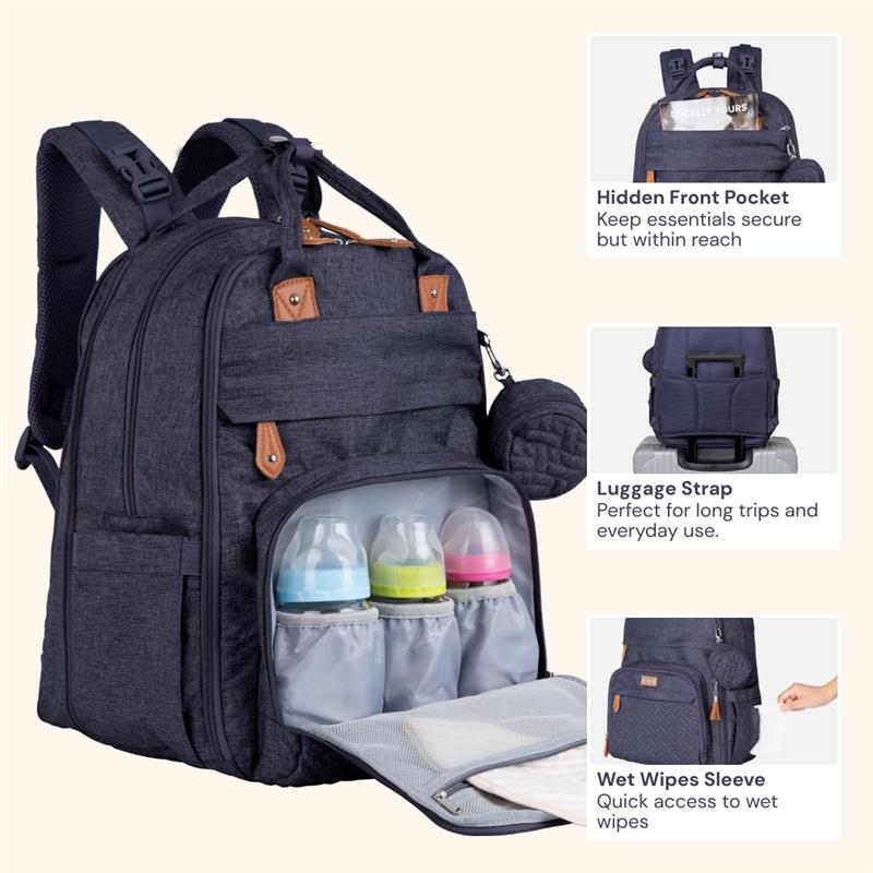 Babbleroo - Travel Essentials Baby Bag Tote with Changing Pad, Denim Blue Image 4