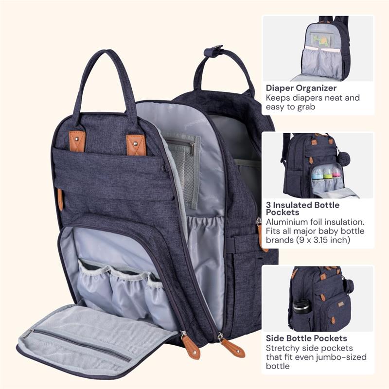 Babbleroo - Travel Essentials Baby Bag Tote with Changing Pad, Denim Blue Image 5
