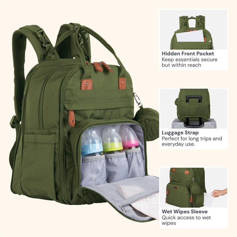 BabbleRoo - Travel Essentials Baby Bag Tote with Changing Pad, Forest Green Image 5