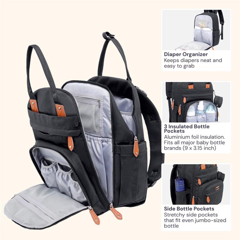 BabbleRoo - Travel Essentials Baby Bag with Changing Pad, Black Image 3
