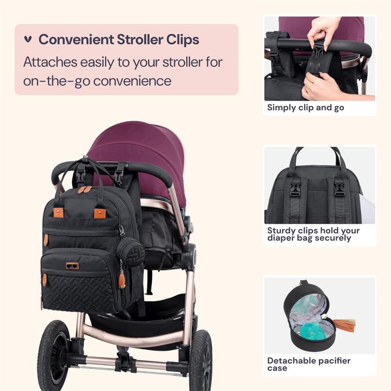 BabbleRoo - Travel Essentials Baby Bag with Changing Pad, Black Image 6