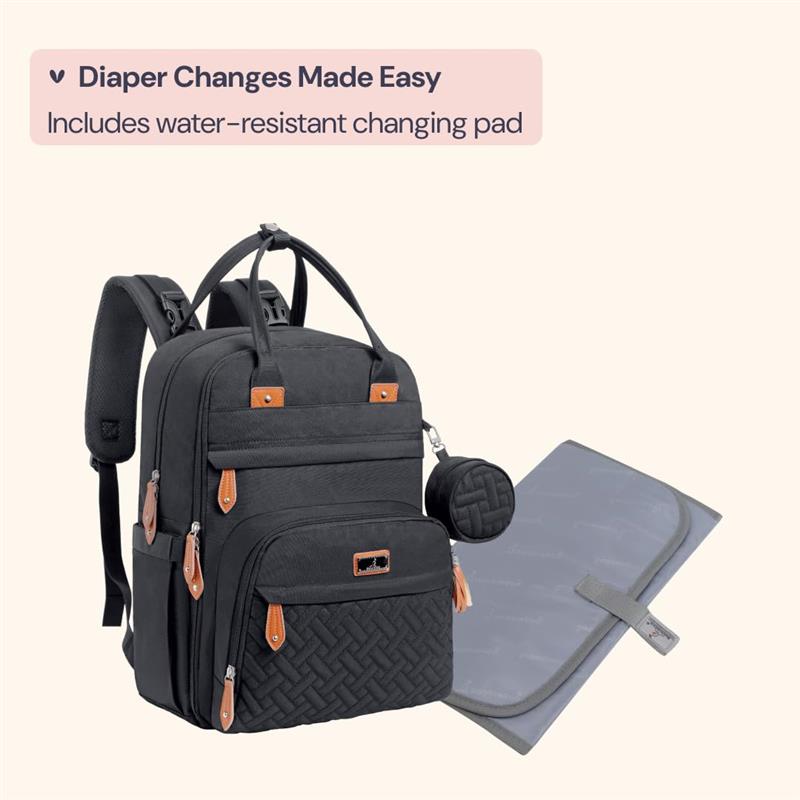 BabbleRoo - Travel Essentials Baby Bag with Changing Pad, Black Image 7