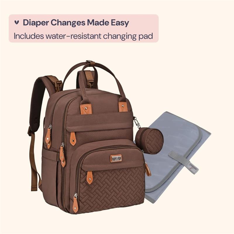 BabbleRoo - Travel Essentials Baby Bag with Changing Pad, Brown Image 6