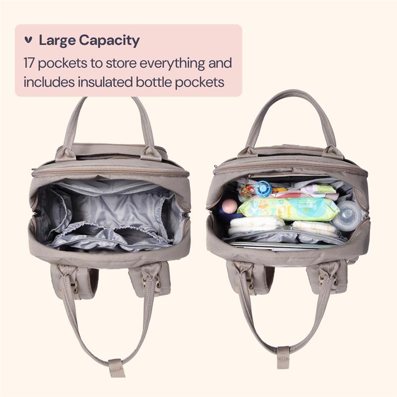 BabbleRoo - Travel Essentials Baby Bag with Changing Pad, Khaki Image 2