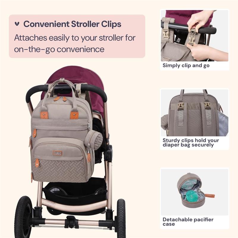 BabbleRoo - Travel Essentials Baby Bag with Changing Pad, Khaki Image 5