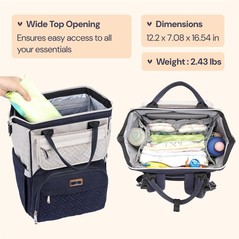 BabbleRoo Wide Top Diaper Bag Backpack - Gray & Blue Image 3