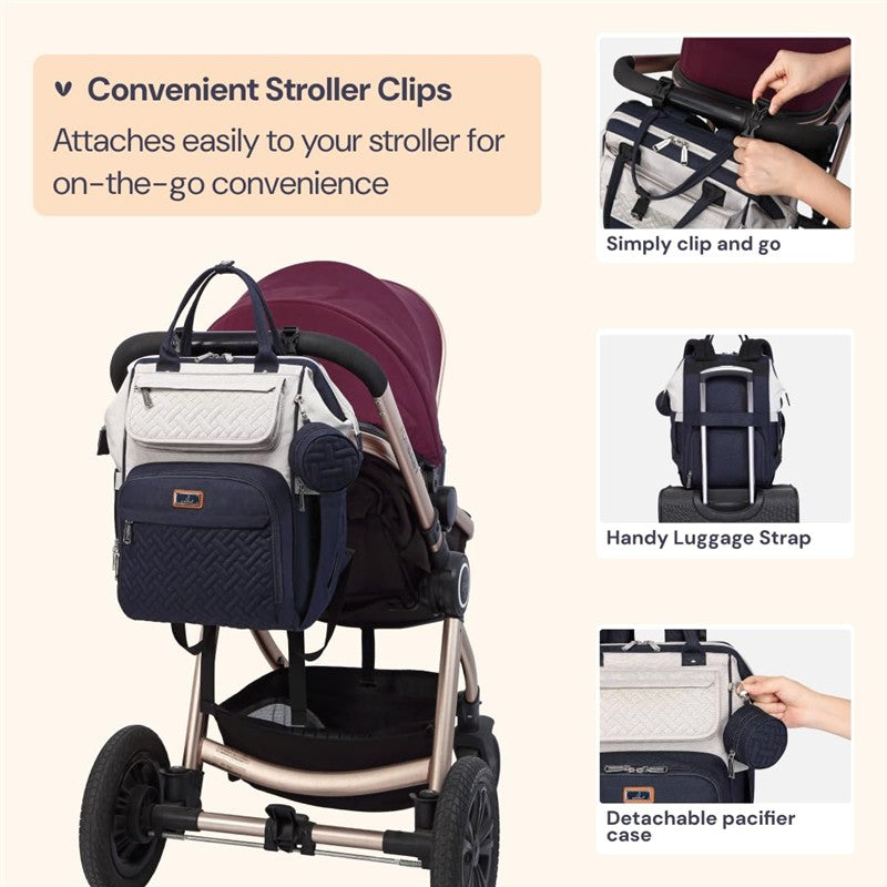BabbleRoo Wide Top Diaper Bag Backpack - Gray & Blue Image 6