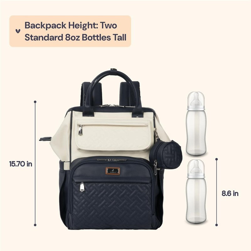 BabbleRoo Wide Top Diaper Bag Backpack - Vegan Leather Blueberry Cream Image 2