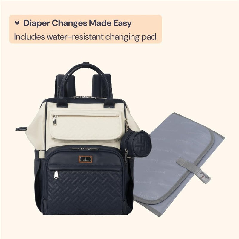 BabbleRoo Wide Top Diaper Bag Backpack - Vegan Leather Blueberry Cream Image 7