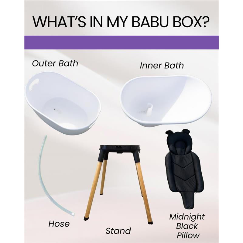 Babu Bath - Luxury Baby Bathtub with Wooden Stand, White Image 2