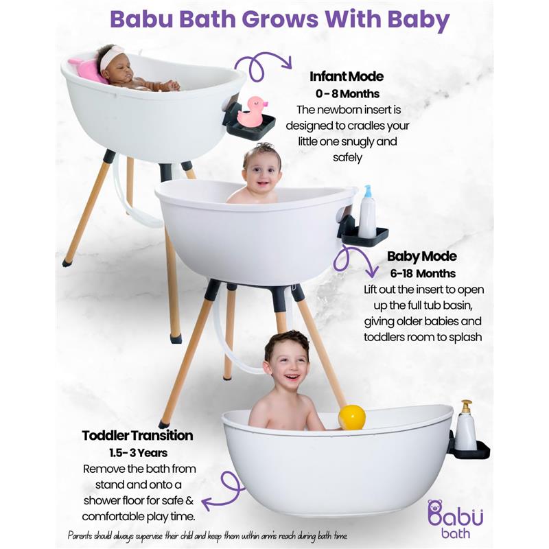 Babu Bath - Luxury Baby Bathtub with Wooden Stand, White Image 4