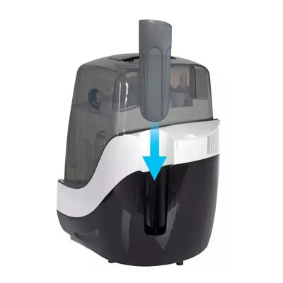 Baby Brezza Superfast Sterilizer Dryer with a transparent top and dark base, designed for sterilizing baby bottles.