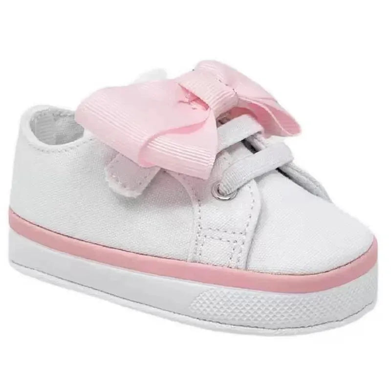 Baby Deer - Baby Girl Canvas Sneaker Oversized Bow, White Image 1