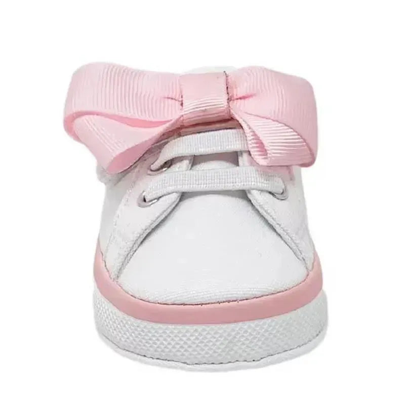 Baby Deer - Baby Girl Canvas Sneaker Oversized Bow, White Image 2