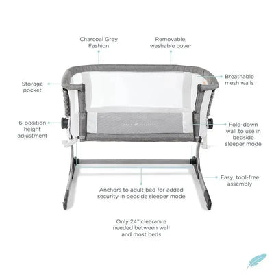 Baby Delight - Beside Me Dreamer Bassinet, 6-Position Height Adjustment, Charcoal Tweed Image 2