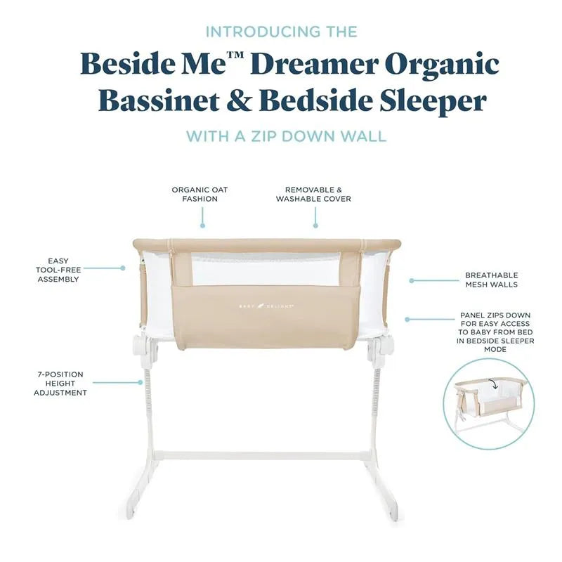 Baby Delight - Beside Me Dreamer Bassinet, 6-Position Height Adjustment, Organic Oat Image 3