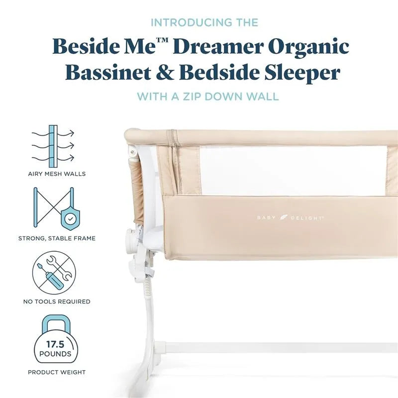 Baby Delight - Beside Me Dreamer Bassinet, 6-Position Height Adjustment, Organic Oat Image 4