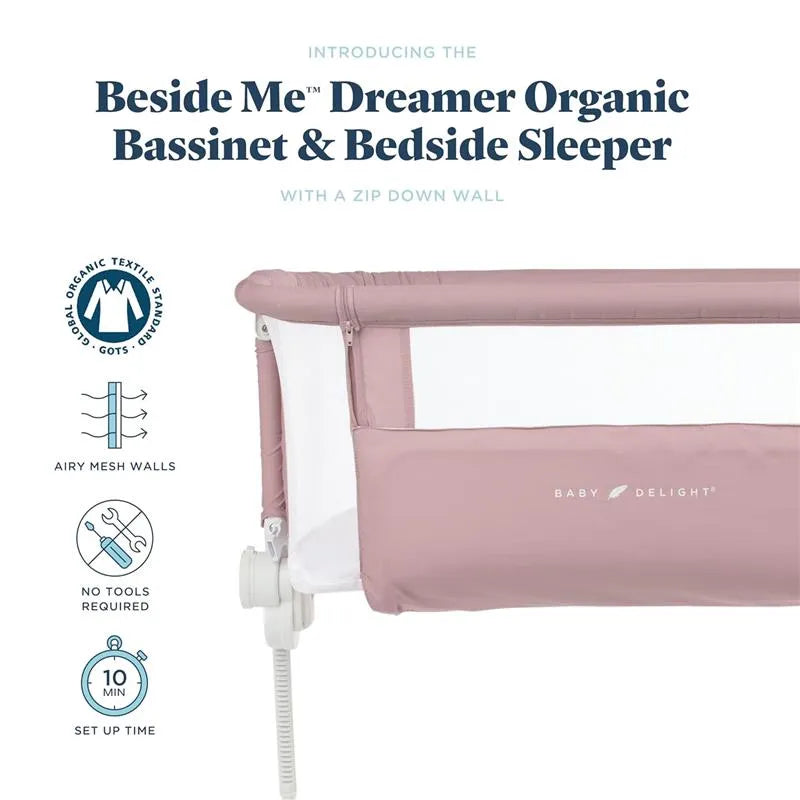 Baby Delight - Beside Me Dreamer Bassinet, 6-Position Height Adjustment, Organic Rose Image 3