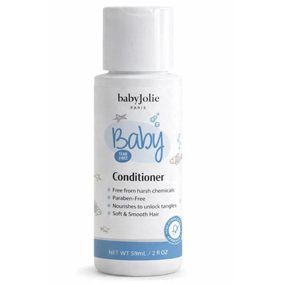 Baby Jolie Baby Conditioner Travel Size, 2oz bottle. Tear-free, paraben-free, promotes soft, tangle-free hair.