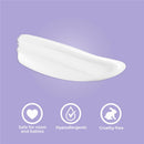 White cream spread on a light purple background, highlighting Baby Jolie - Mom Care Stretch Marks product with safety and hypoallergenic symbols.