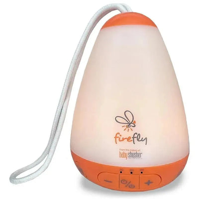 Night light shaped like a teardrop, orange and white, with customizable sound and light settings.
