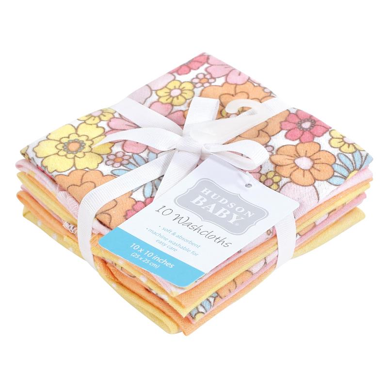 Baby Vision 10Pk Flannel Washcloth, Peace Love & Flowers Image 2