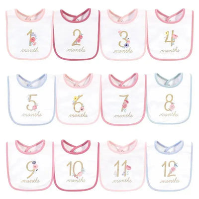 Baby Vision - 12Pk Baby Girl Interlock Holiday Bibs Milestone Floral Image 1