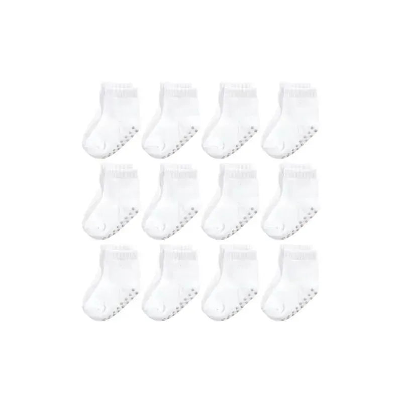 Baby Vision - 12Pk Baby Unisex Organic Non Skid Socks, White, 6/12M Image 1