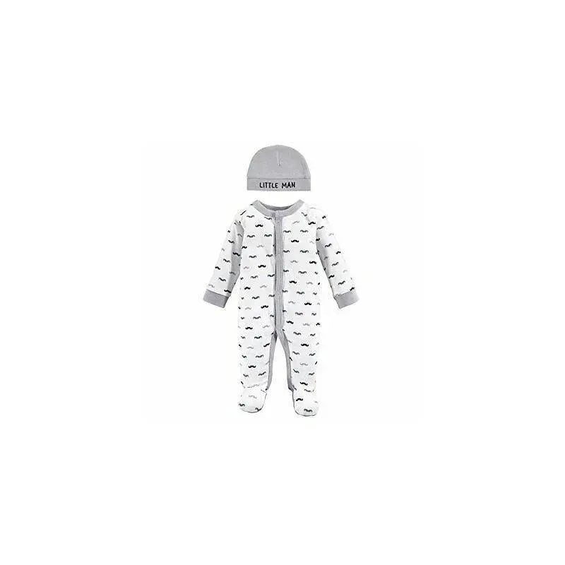 Baby Vision - 2Pc Baby Boy Sleep N Play and Cap Set, Preemie, Mustache Image 1