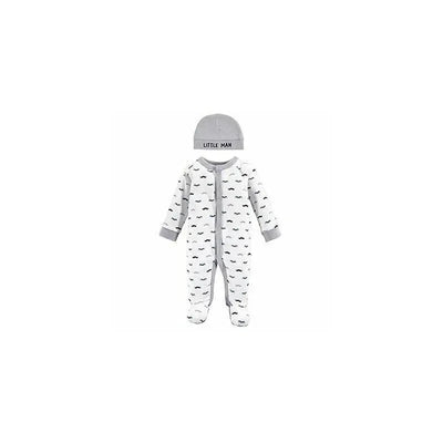 Baby Vision - 2Pc Baby Boy Sleep N Play and Cap Set, Preemie, Mustache Image 1