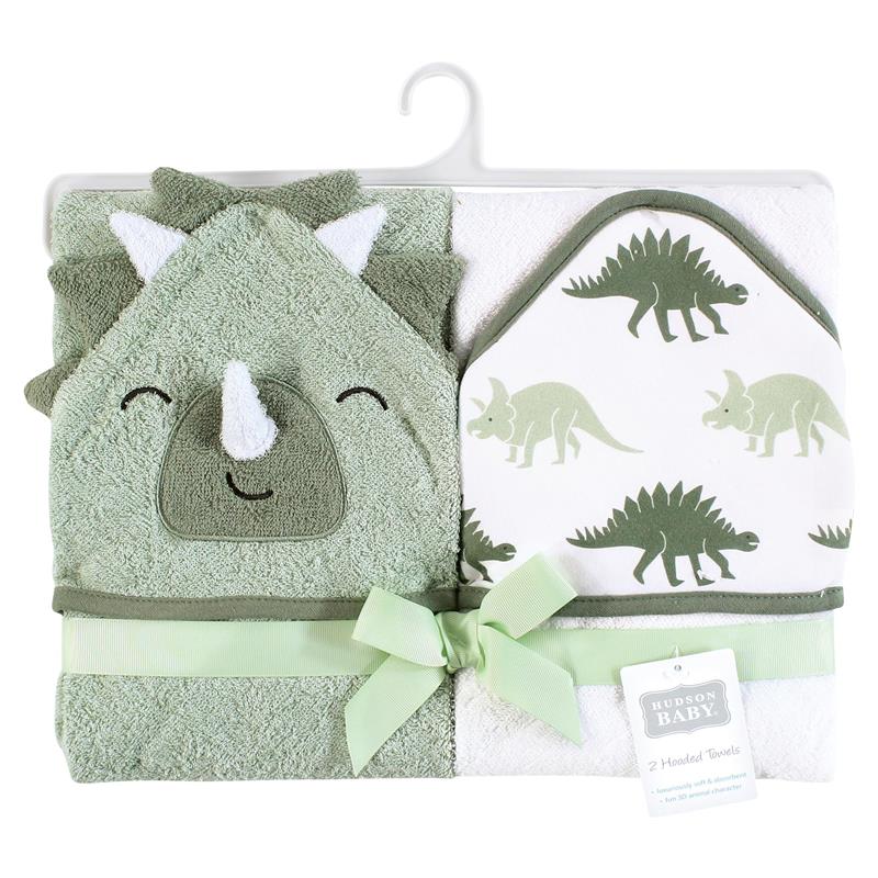 Baby Vision 2Pk Hooded Towel, Neutral Dino World Image 3