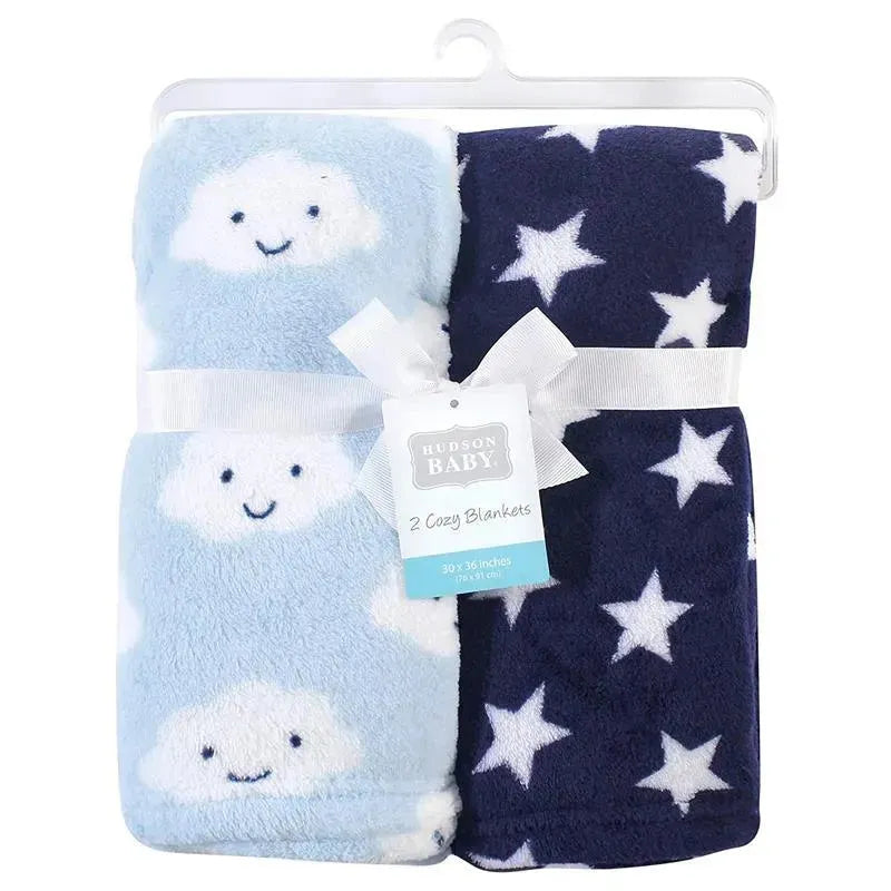 Baby Vision - 2Pk Hudson Baby Silky Plush and Coral Fleece Blanket, Cloud Image 2
