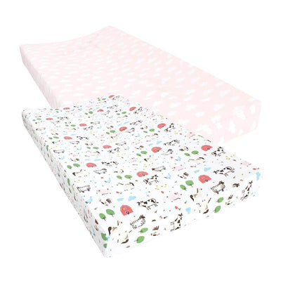 Baby Vision 2Pk Unisex Baby Cotton Changing Pad Cover, Girl Farm Animals, One Size Image 1