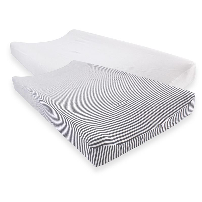 Baby Vision 2Pk Unisex Baby Organic Cotton Changing Pad Cover, White Heather Charcoal, One Size Image 2