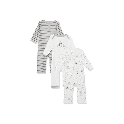 Baby Vision - 3Pk Gray Penguin Layette Coveralls Image 1