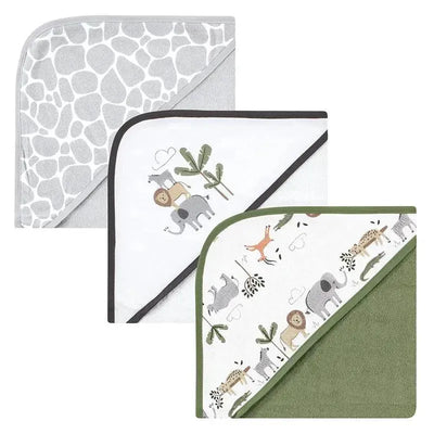 Baby Vision - 3Pk Hudson Baby Cotton Rich Hooded Towels, Safari Life Image 1