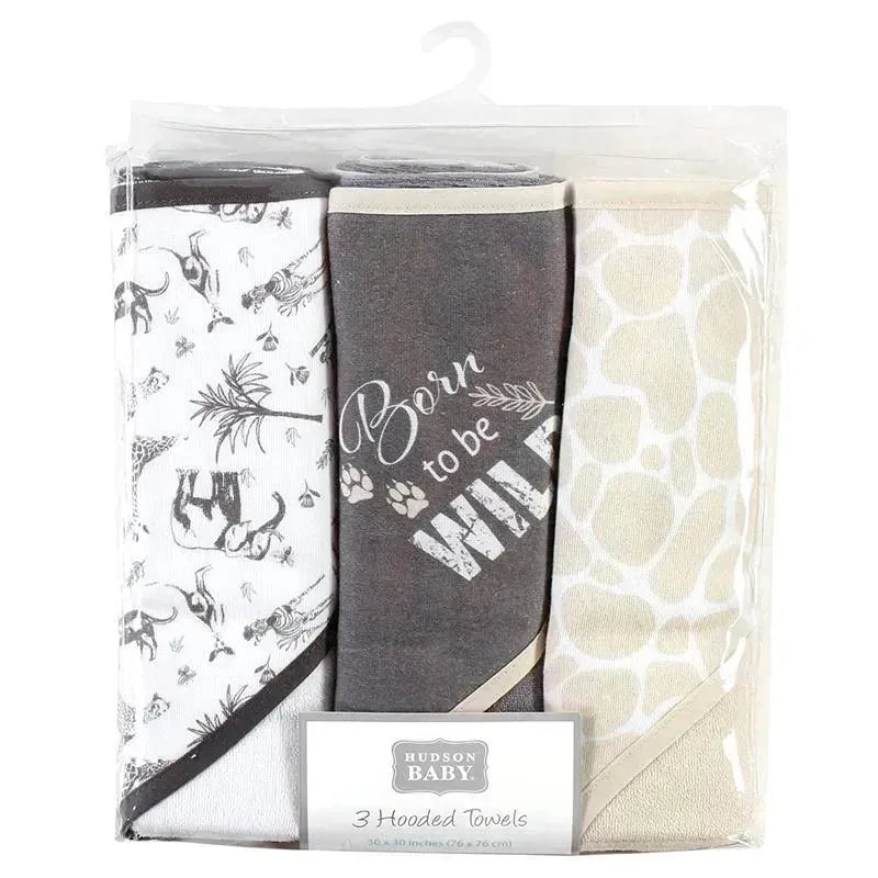 Baby Vision - 3Pk Hudson Baby Cotton Rich Hooded Towels, Vintage Safari Image 5