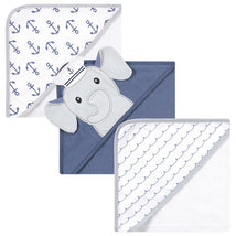 Baby Vision - 3Pk Hudson Baby Unisex Baby Cotton Rich Hooded Towels, Sailor Elephant Image 1