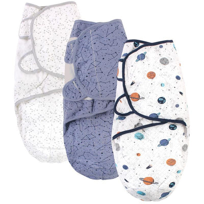 Baby Vision - 3Pk Hudson Baby Unisex Baby Quilted Cotton Swaddle Wrap, Space Image 1
