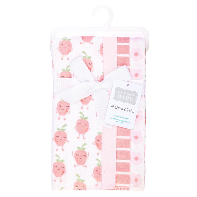 Baby Vision 4Pk Flannel Burp Cloths Happy Strawberries Image 2