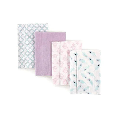 Baby Vision - 4Pk Hudson Baby Unisex Baby Cotton Flannel Burp Cloths, Feather Image 1