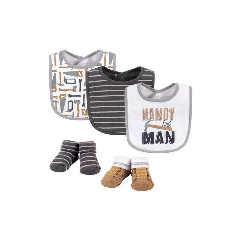 Baby Vision - 5Pk Baby Boy Bibs & Socks Set, Handy Man, 0/9M.