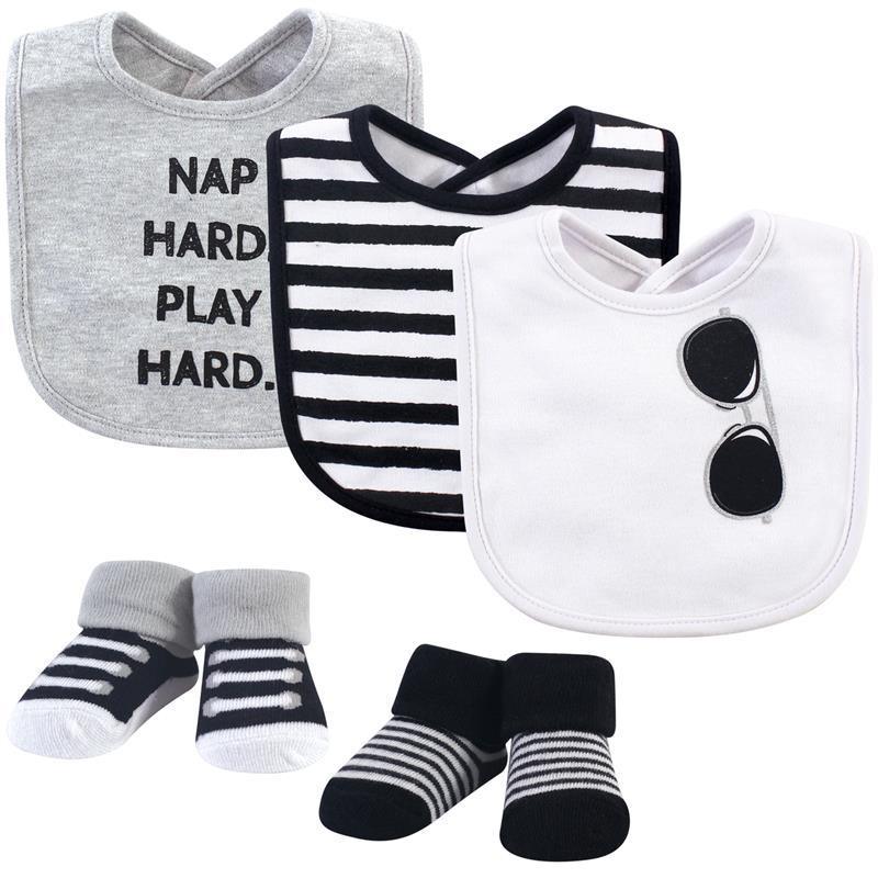 Baby Vision - 5Pk Baby Boy Cotton Bib and Sock Set, Nap Hard.