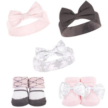 Baby Vision 5Pk Unisex Baby Headband & Socks Set, Damask, 0/9M Image 1