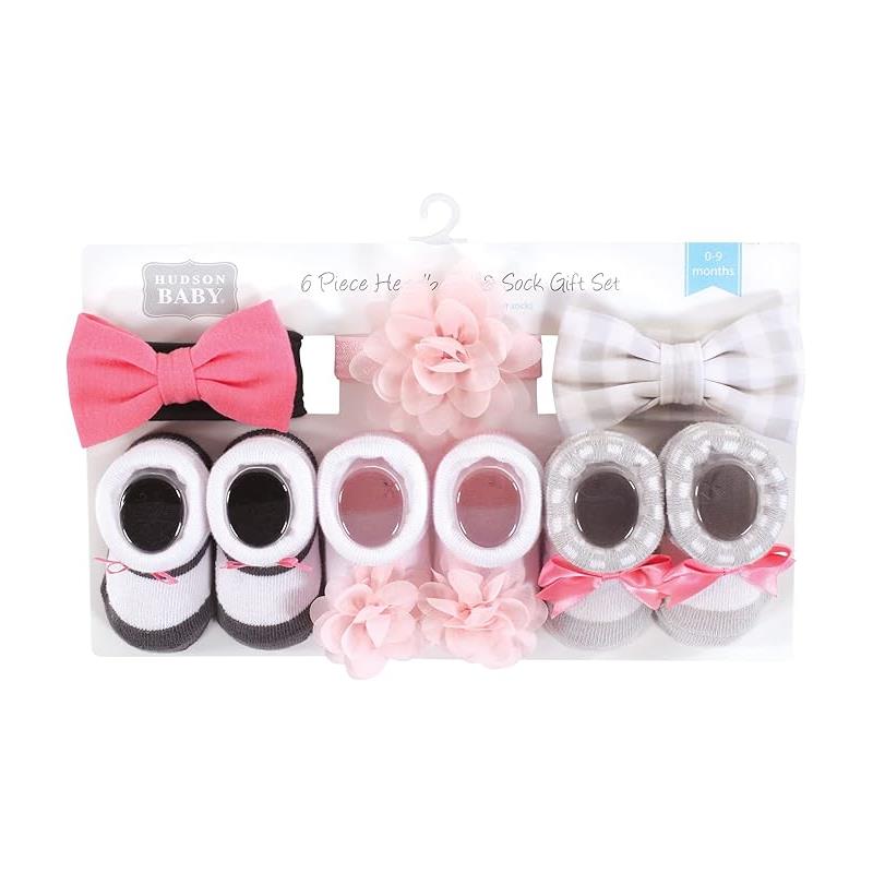 Baby Vision 6Pk Headband & Socks, Pink/Charcoal Image 5
