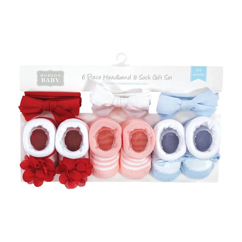 Baby Vision 6Pk Linen Headband & Sock Set, Red Blue Image 5